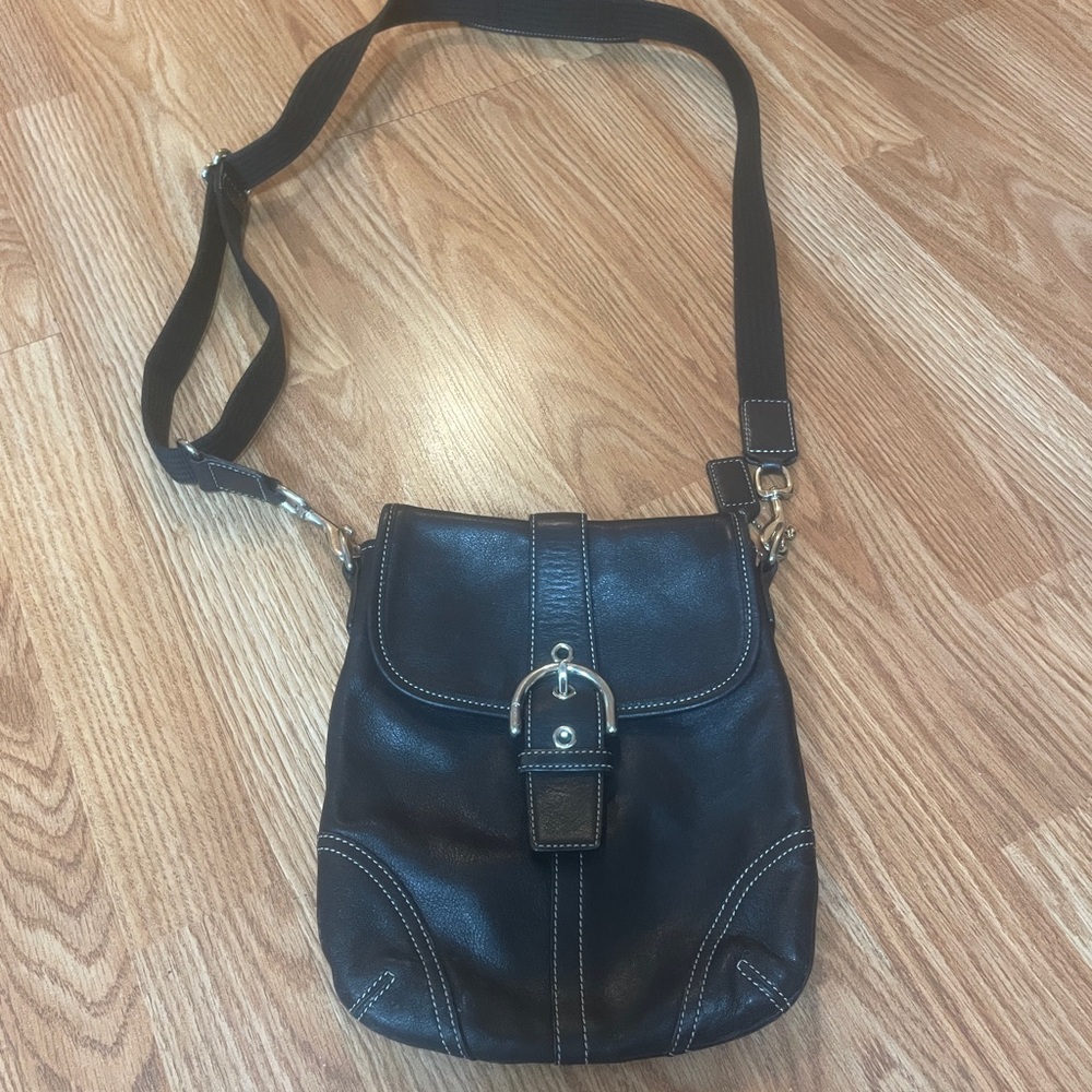 Coach Black Crossbody Bag with Matte Finish and Adjustable Strap